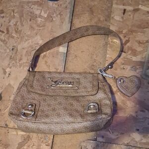 Guess Monogram Shoulder Bag in Light Brown with Gold Hardware
